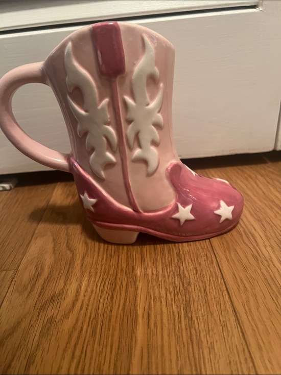 Other - #2557**Pink Cowboy Boot Ceramic Mug with White Star Details